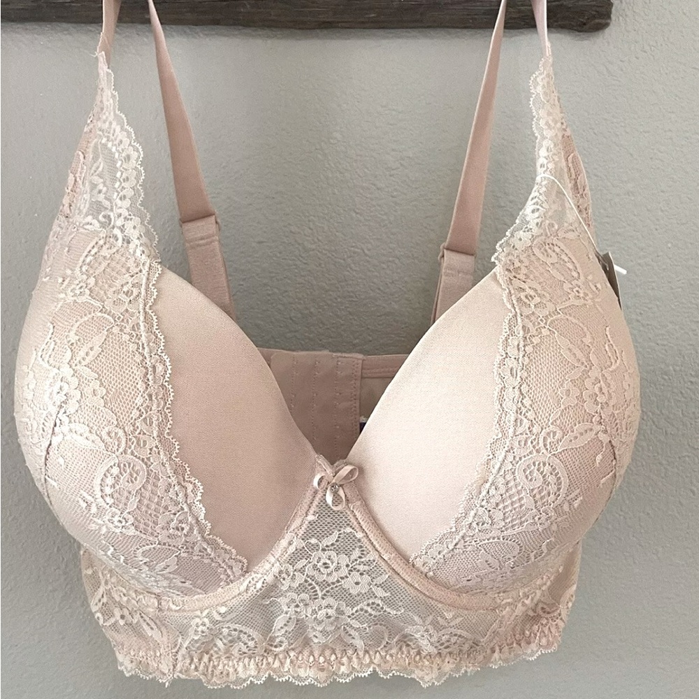 Parfait Bra 34GG Sandrine Plunge Longline Cameo Rose Pink Lace NEW $65